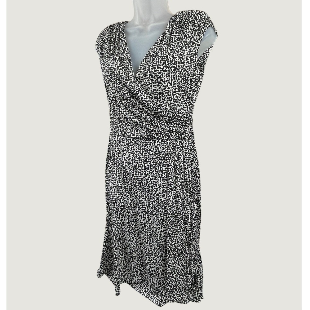 Lauren Ralph Lauren Dress Womens 6 Black White Faux Wrap Ruched Career Classic